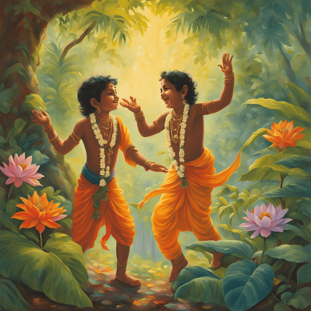 Sudama and Krishna playing in Jungle DP