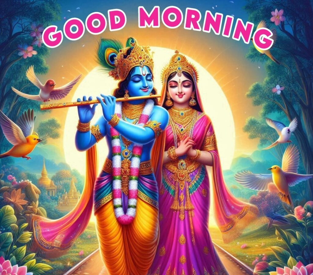 Krishna Playing Flute With Radha In Morning